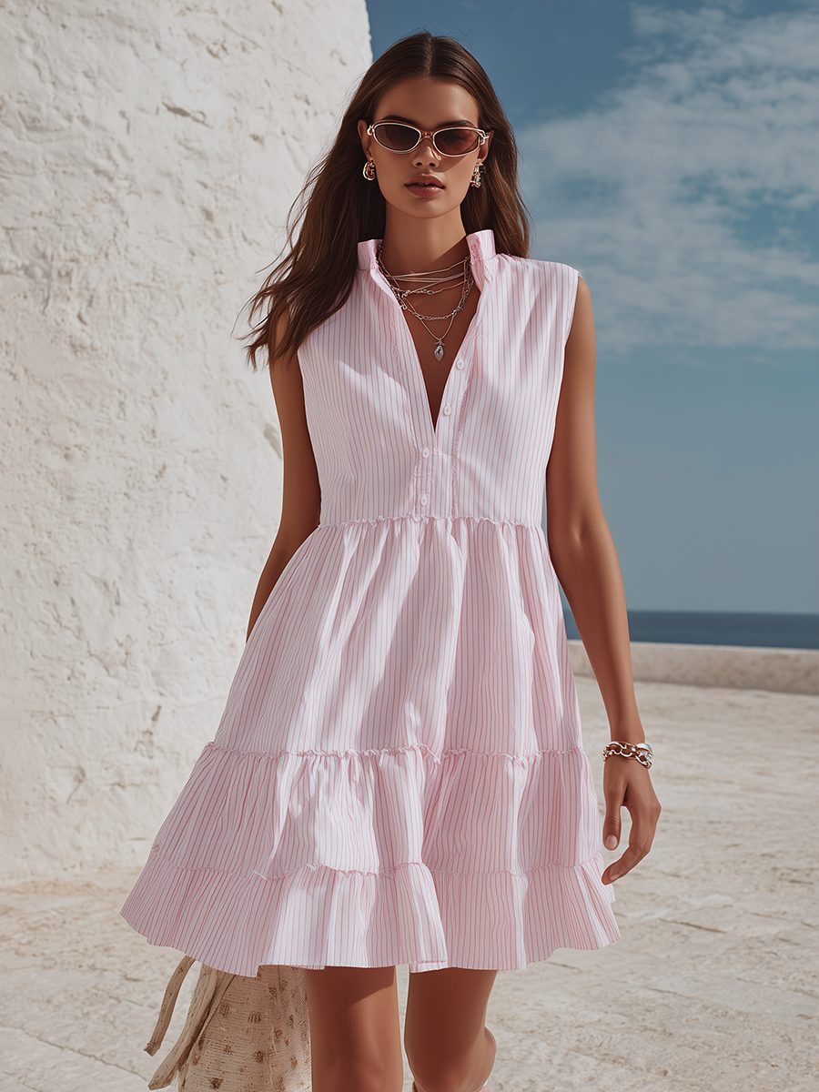 Amelie Pink Cotton Ruffle Mini Dress