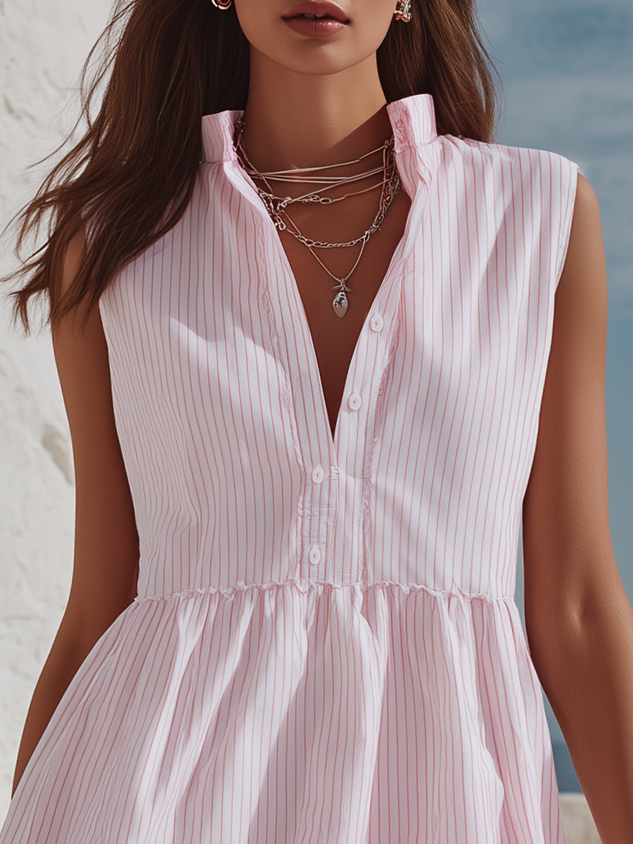 Amelie Pink Cotton Ruffle Mini Dress