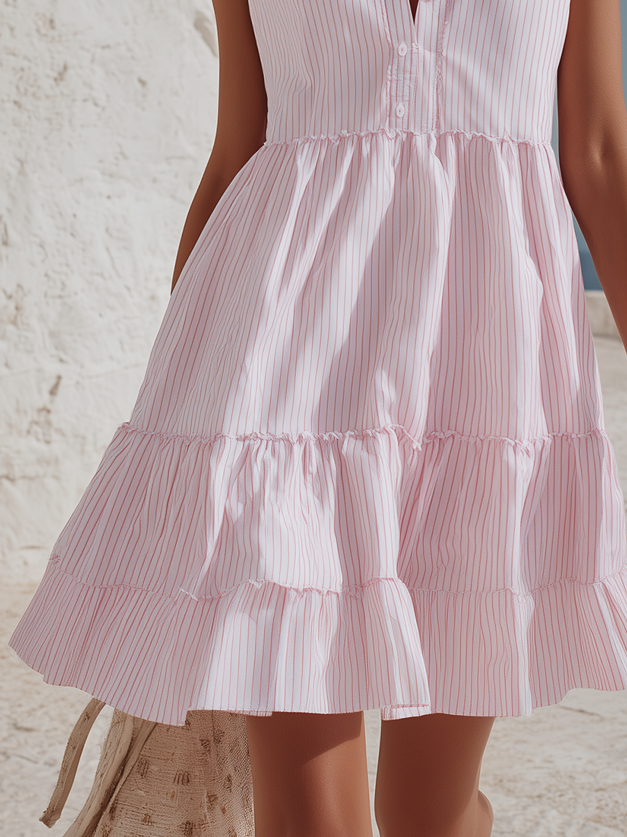 Amelie Pink Cotton Ruffle Mini Dress