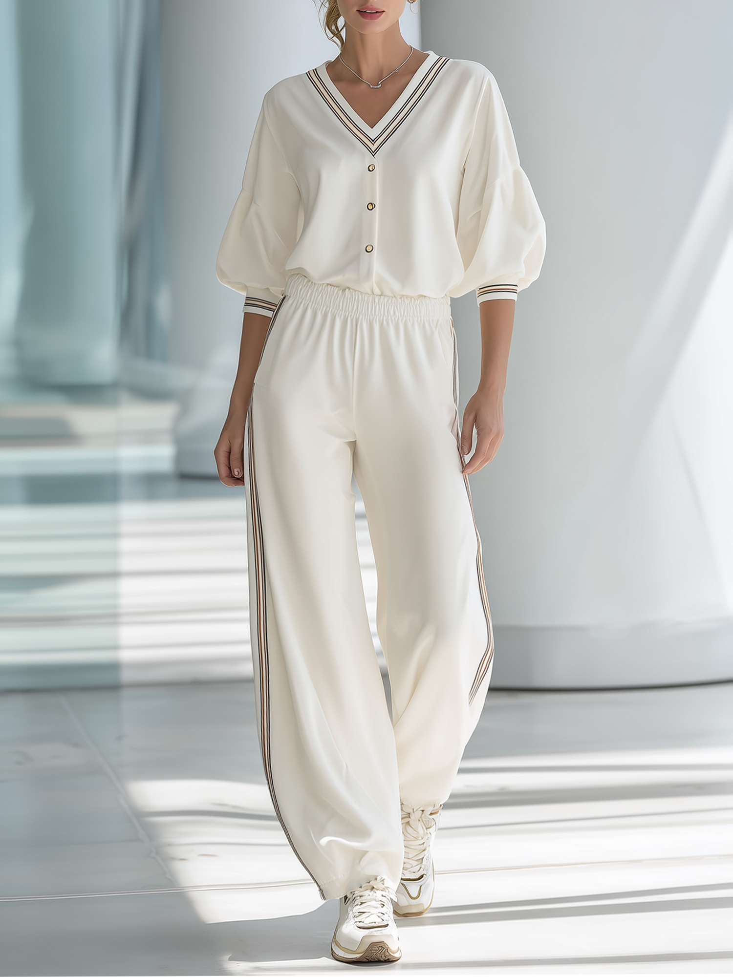 Opal White V-Neck Co-ord Set