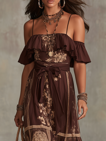 Verity Brown Off-Shoulder Maxi Dress
