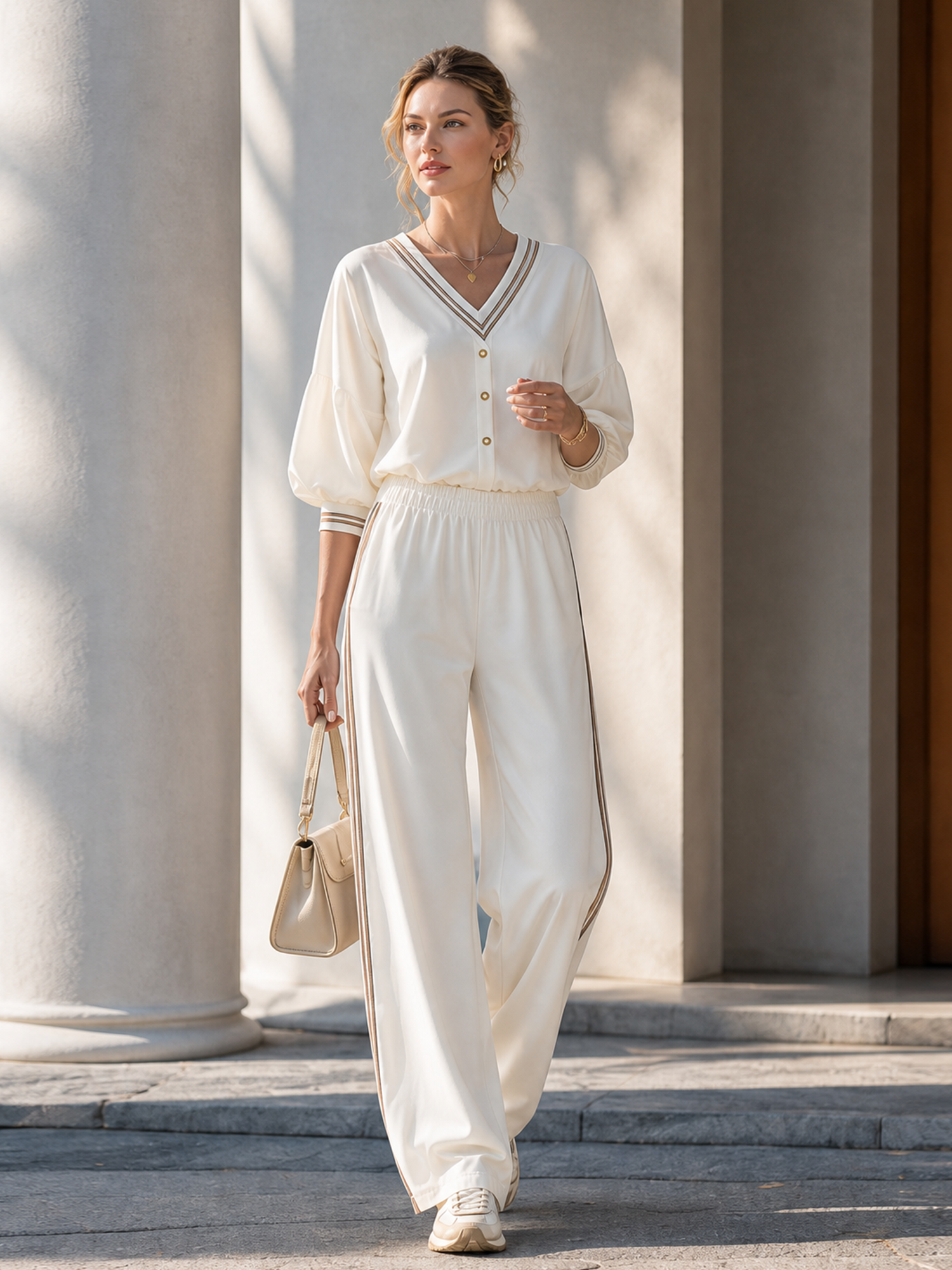 Opal White V-Neck Co-ord Set