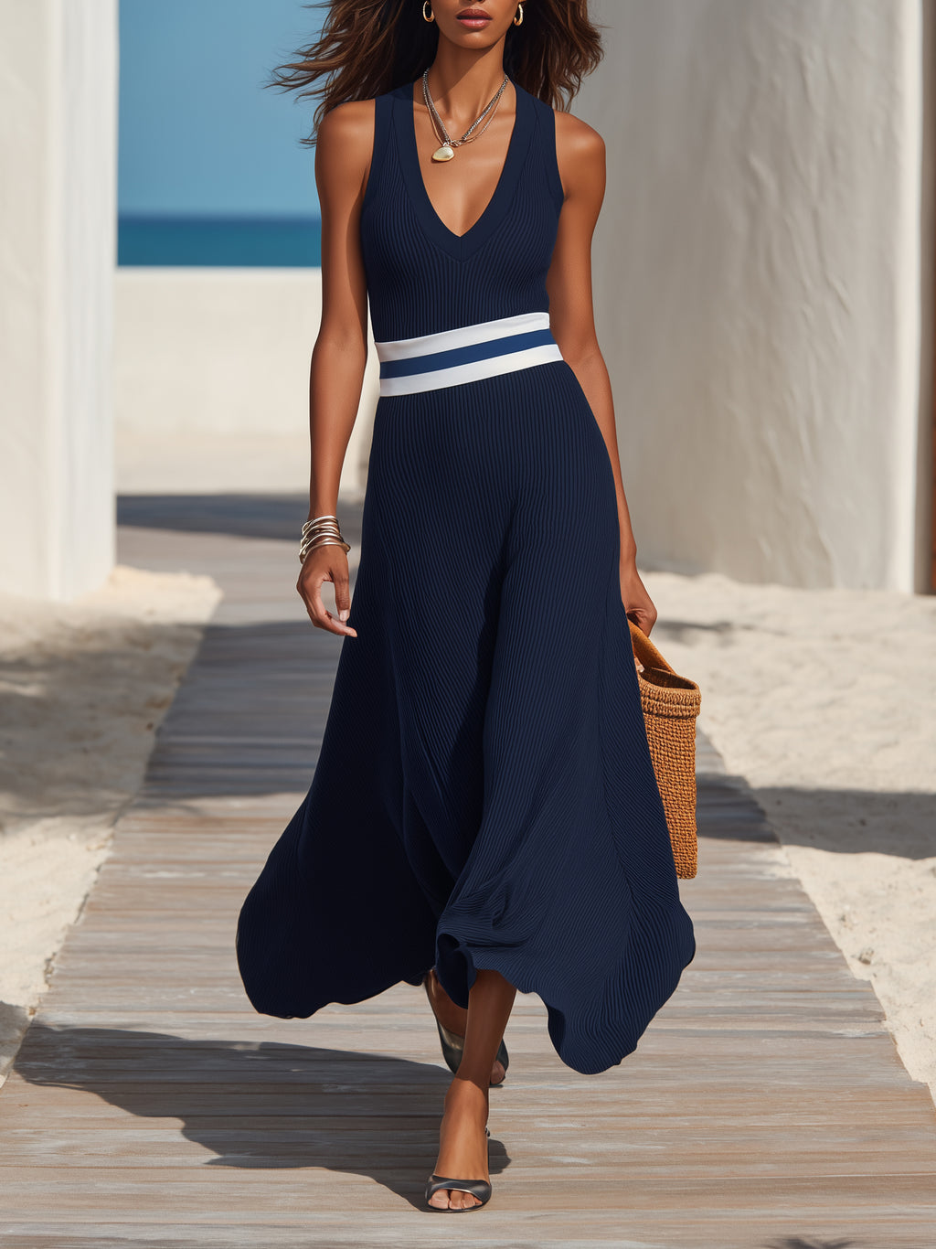 Rosalind Navy Knit Midi Dress