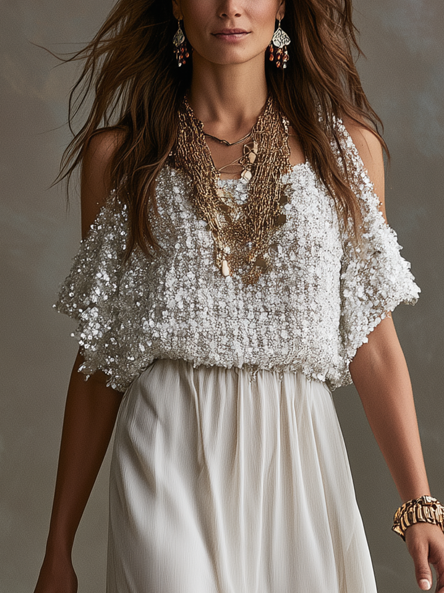 Nova White Chiffon Off-Shoulder Maxi Dress