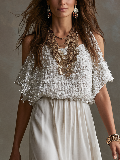 Nova White Chiffon Off-Shoulder Maxi Dress