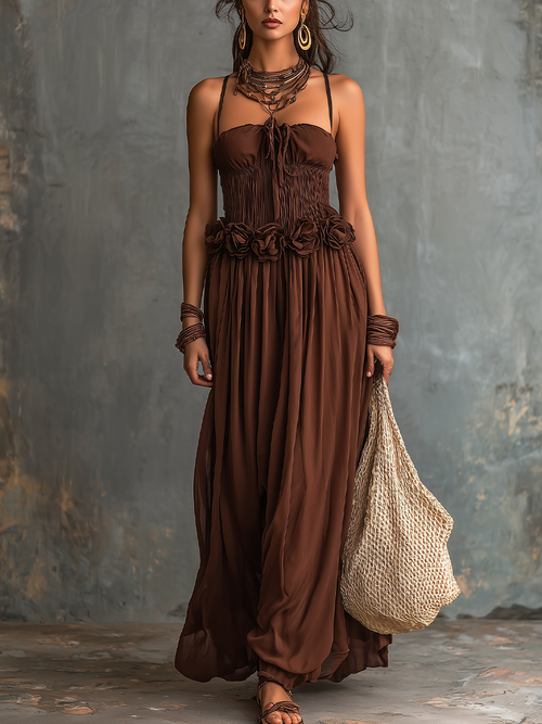 Soraya Brown Ruffle Maxi Dress
