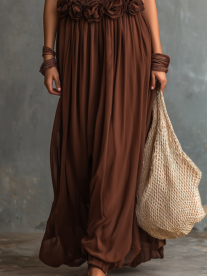 Soraya Brown Ruffle Maxi Dress