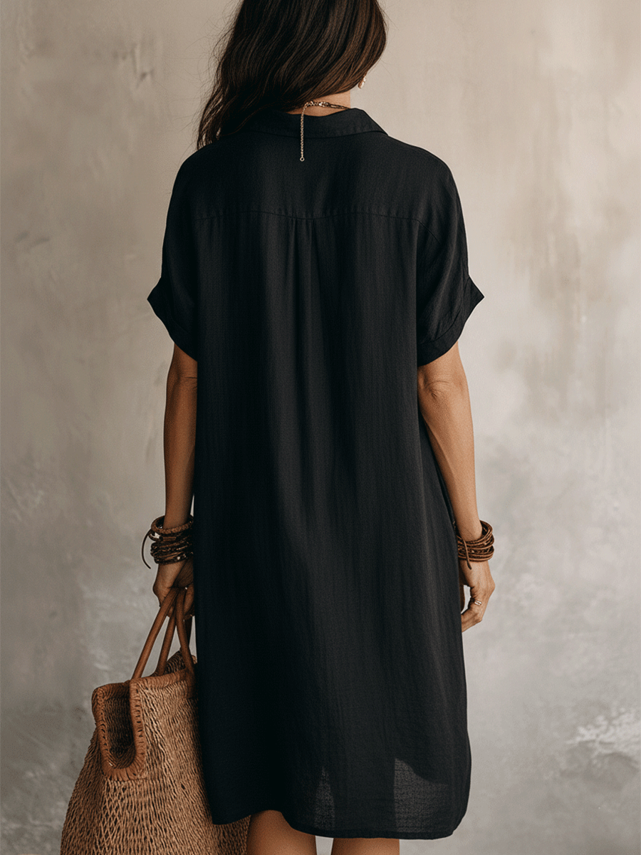 Jeyra Black Linen Midi Dress