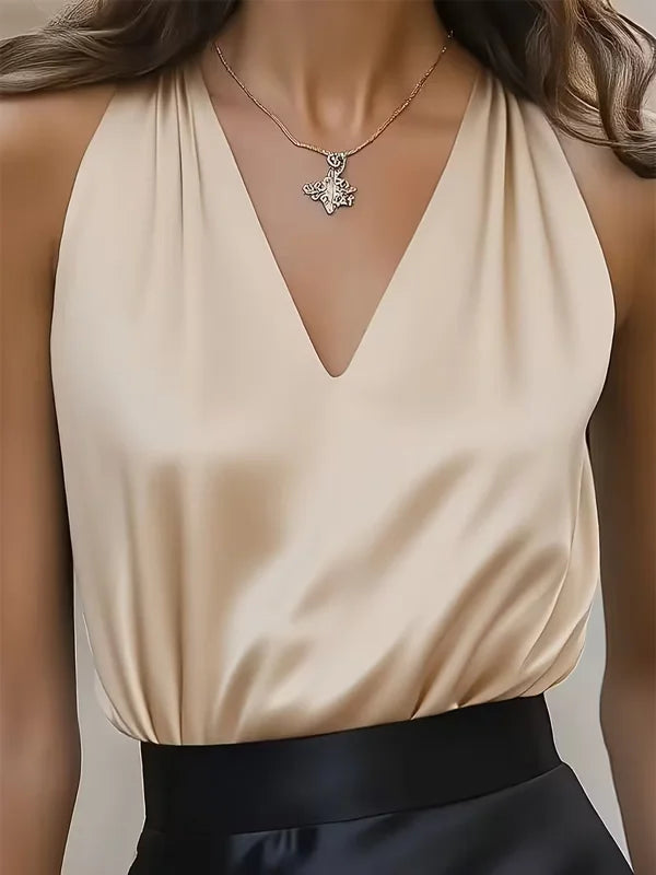 Imelda Satin V-Neck Top