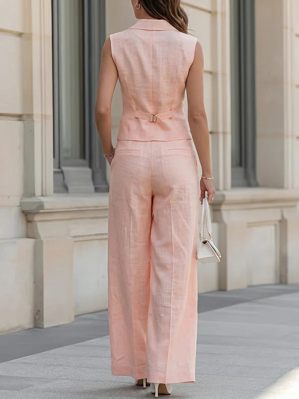 Ada Pink Linen Sleeveless Co-ord Set