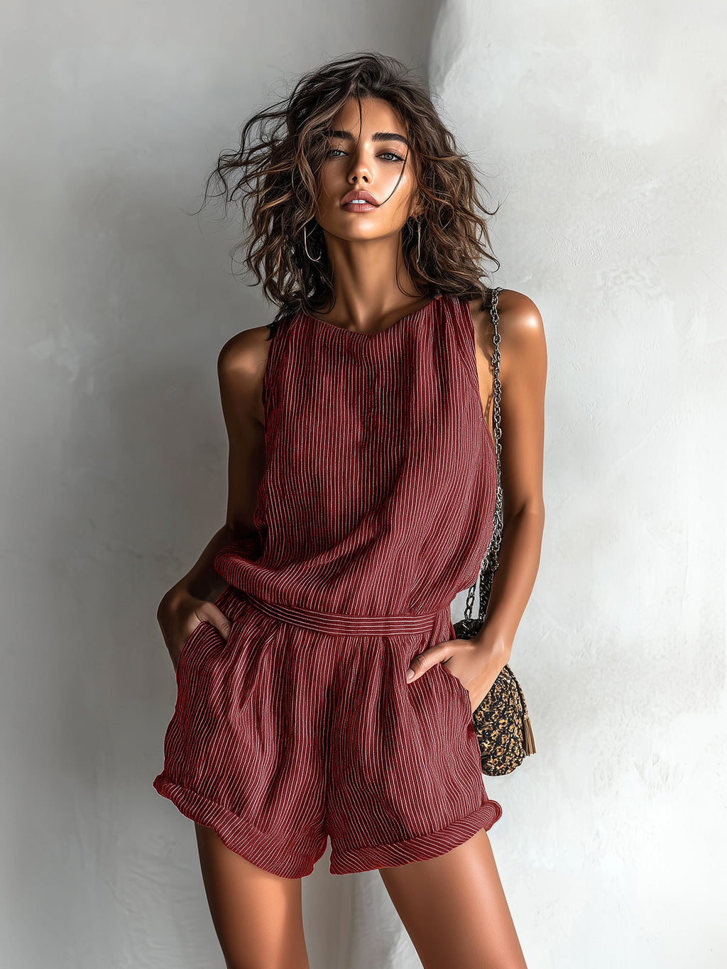 Sable Black Linen Sleeveless Romper