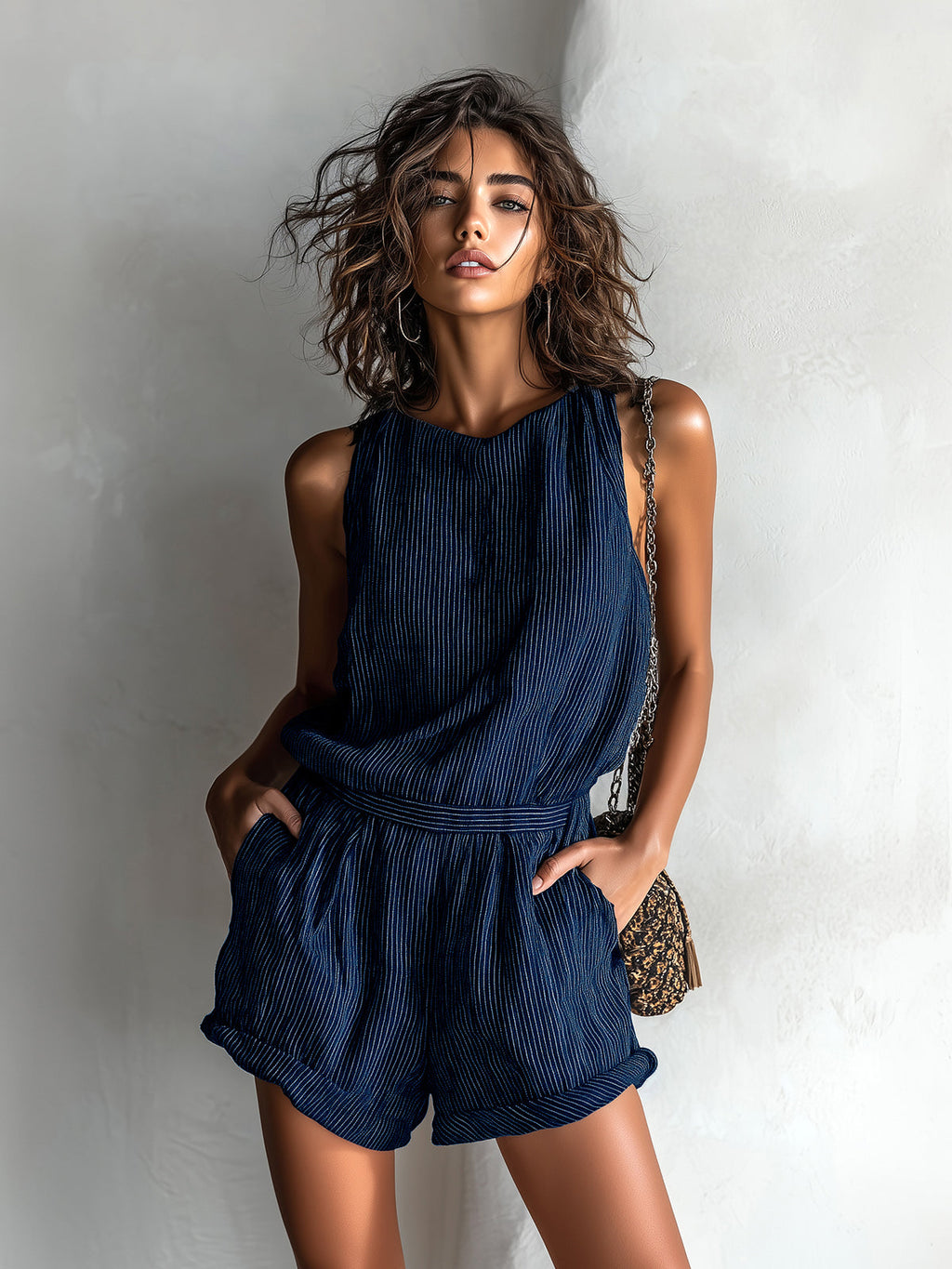 Sable Black Linen Sleeveless Romper