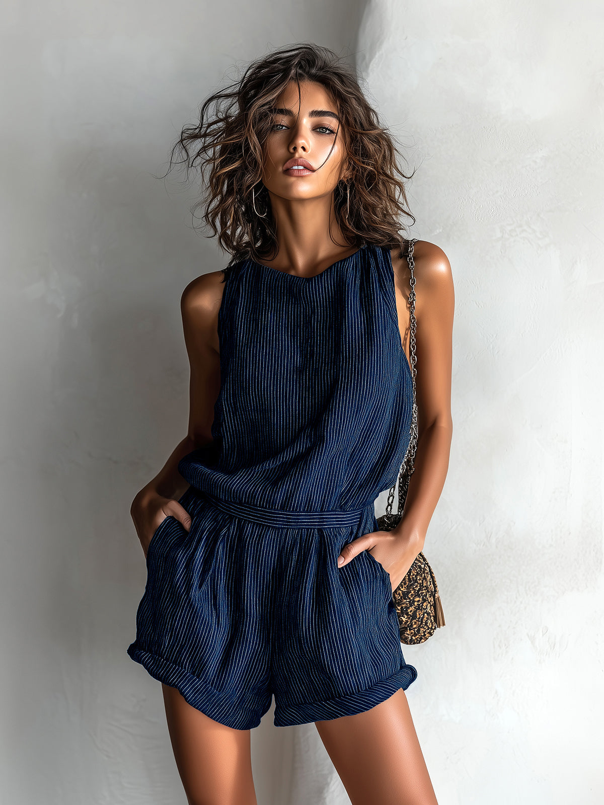 Sable Black Linen Sleeveless Romper