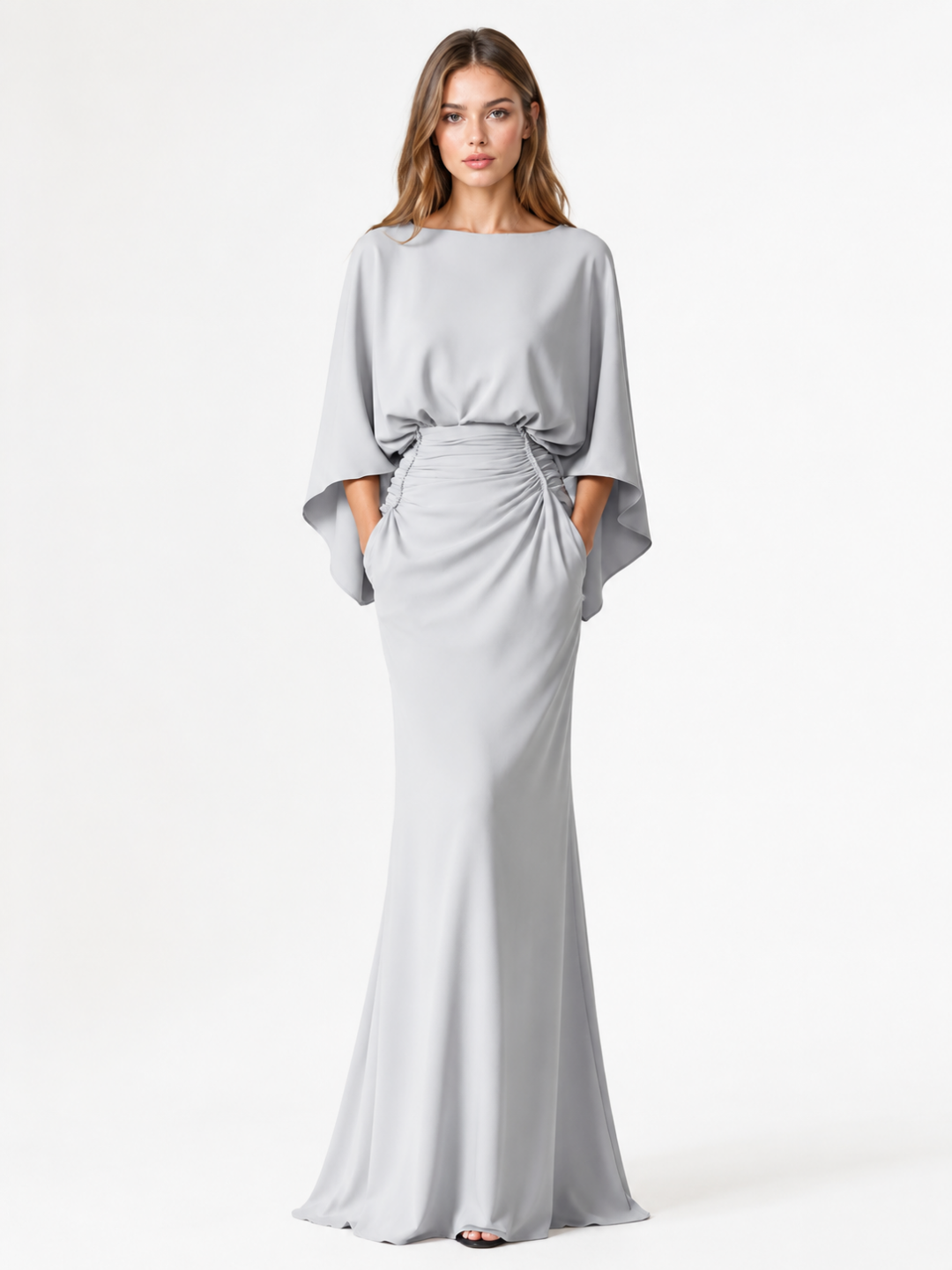 DIANTHA Women's Batwing Sleeve Pleated Maxi Dress