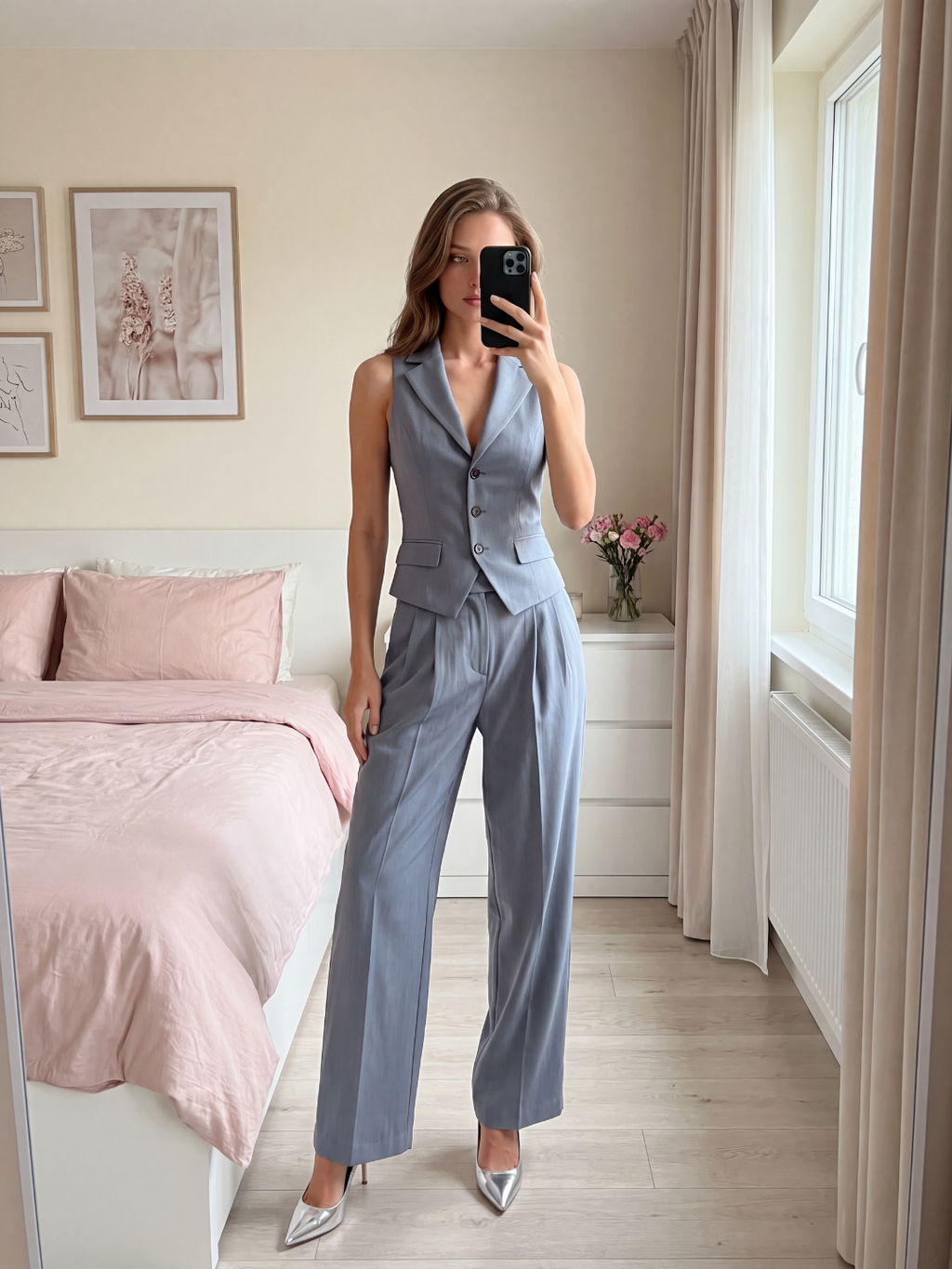 KIRA Women's Sleeveless Vest and Wide Leg Trouser Set