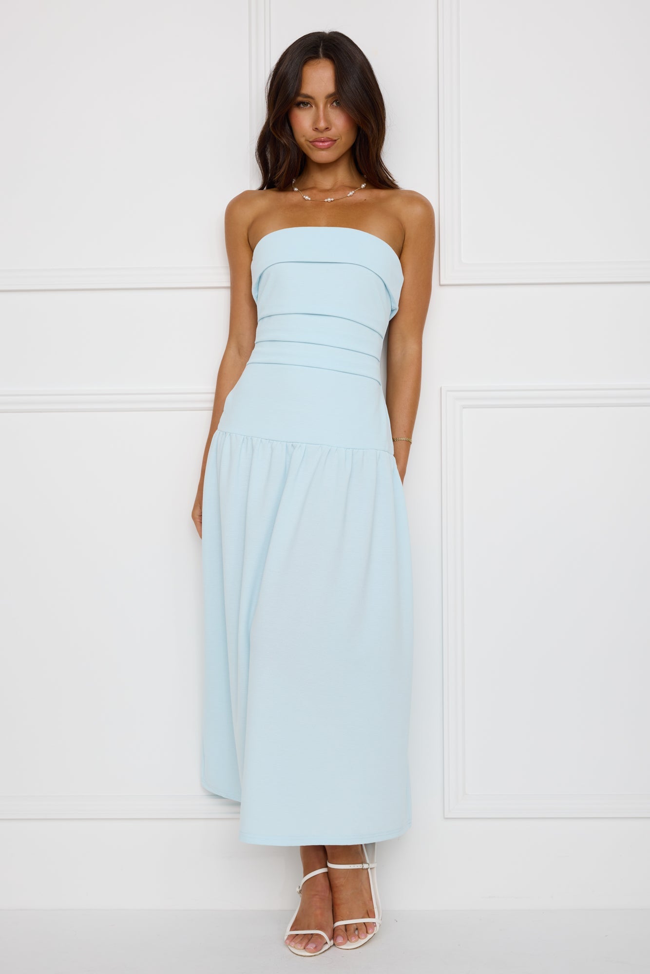 Una Blue Strapless Midi Dress