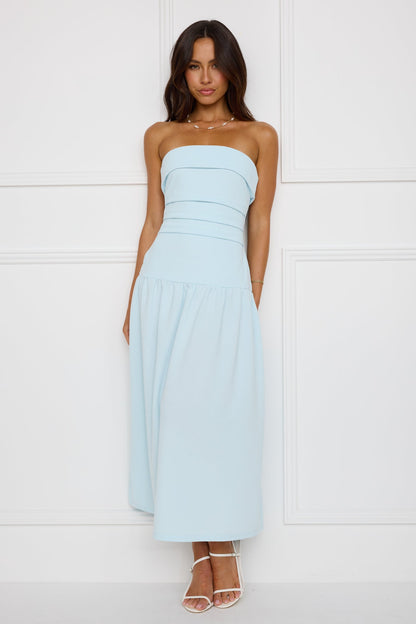 Una Blue Strapless Midi Dress
