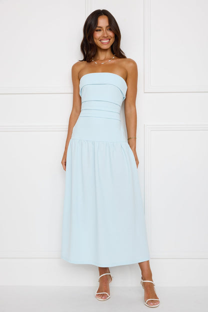 Una Blue Strapless Midi Dress