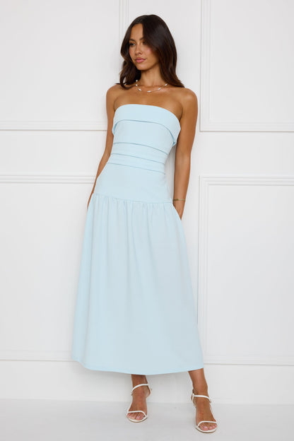 Una Blue Strapless Midi Dress