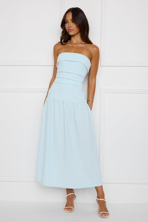 Una Blue Strapless Midi Dress