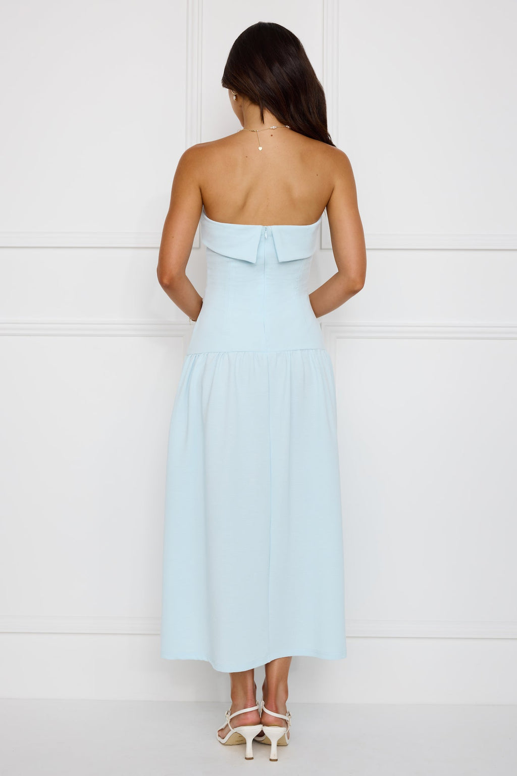 Una Blue Strapless Midi Dress