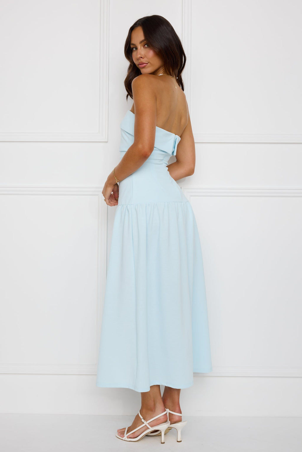 Una Blue Strapless Midi Dress