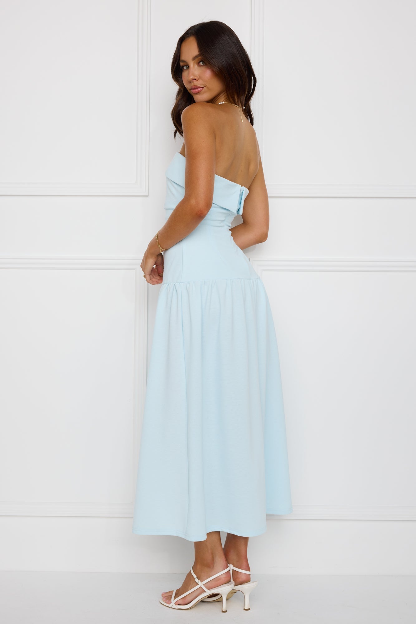 Una Blue Strapless Midi Dress