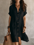 Jeyra Black Linen Midi Dress