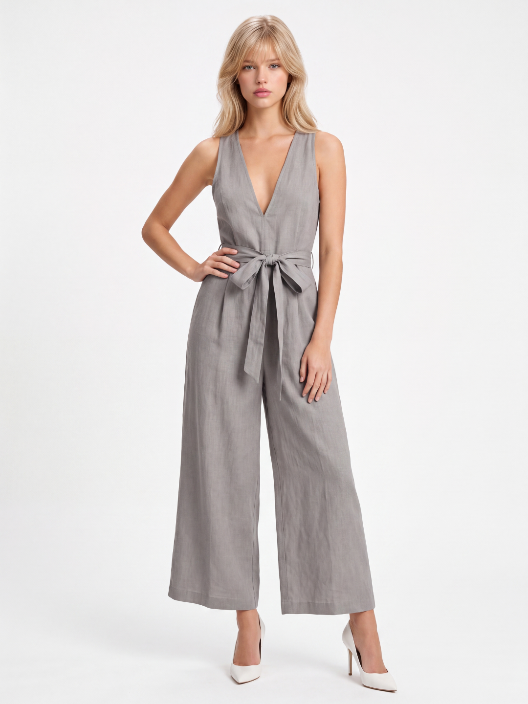 MONROE Women's Sleeveless V-Neck Wide Leg Jumpsuit
