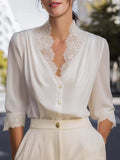 Helene | Satin Lace-Trim Button-Front Top
