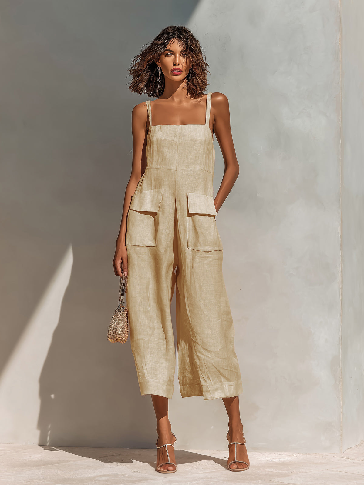 Thora Pink Linen Sleeveless Jumpsuit