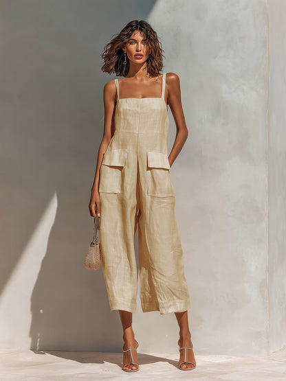 Thora Pink Linen Sleeveless Jumpsuit