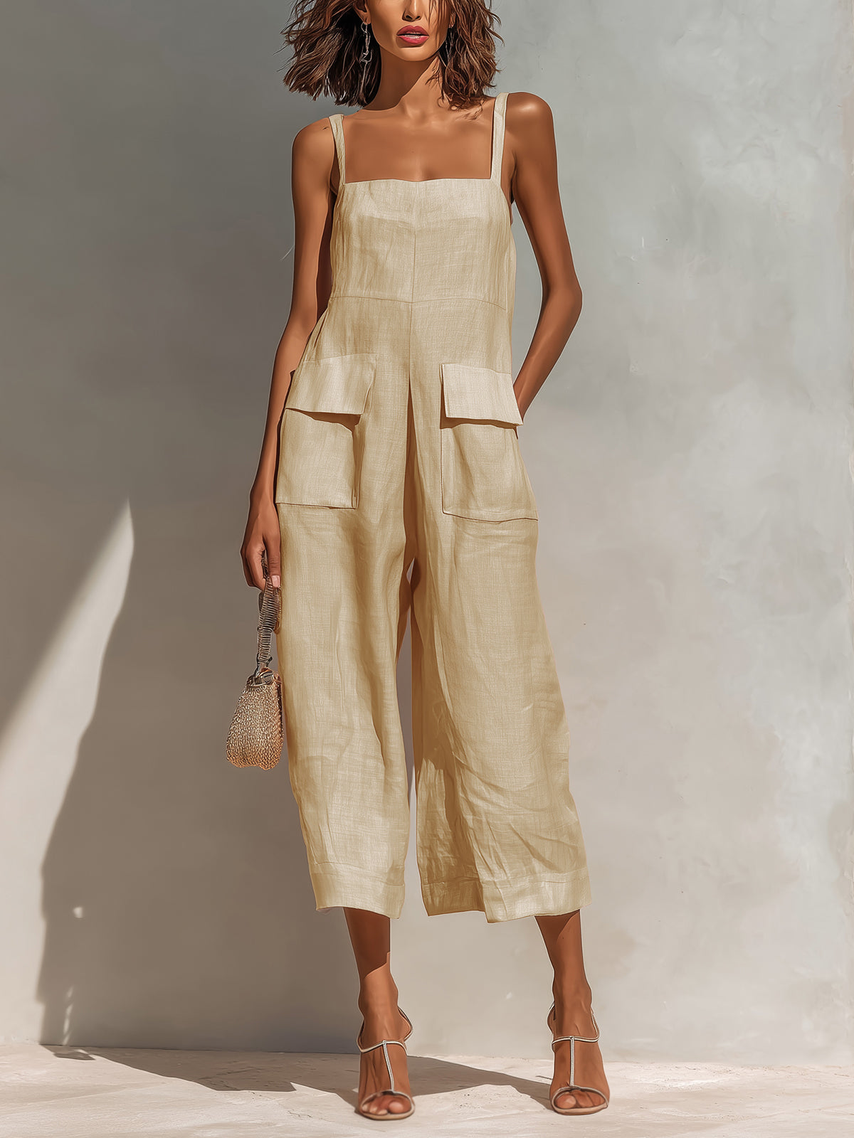 Thora Pink Linen Sleeveless Jumpsuit