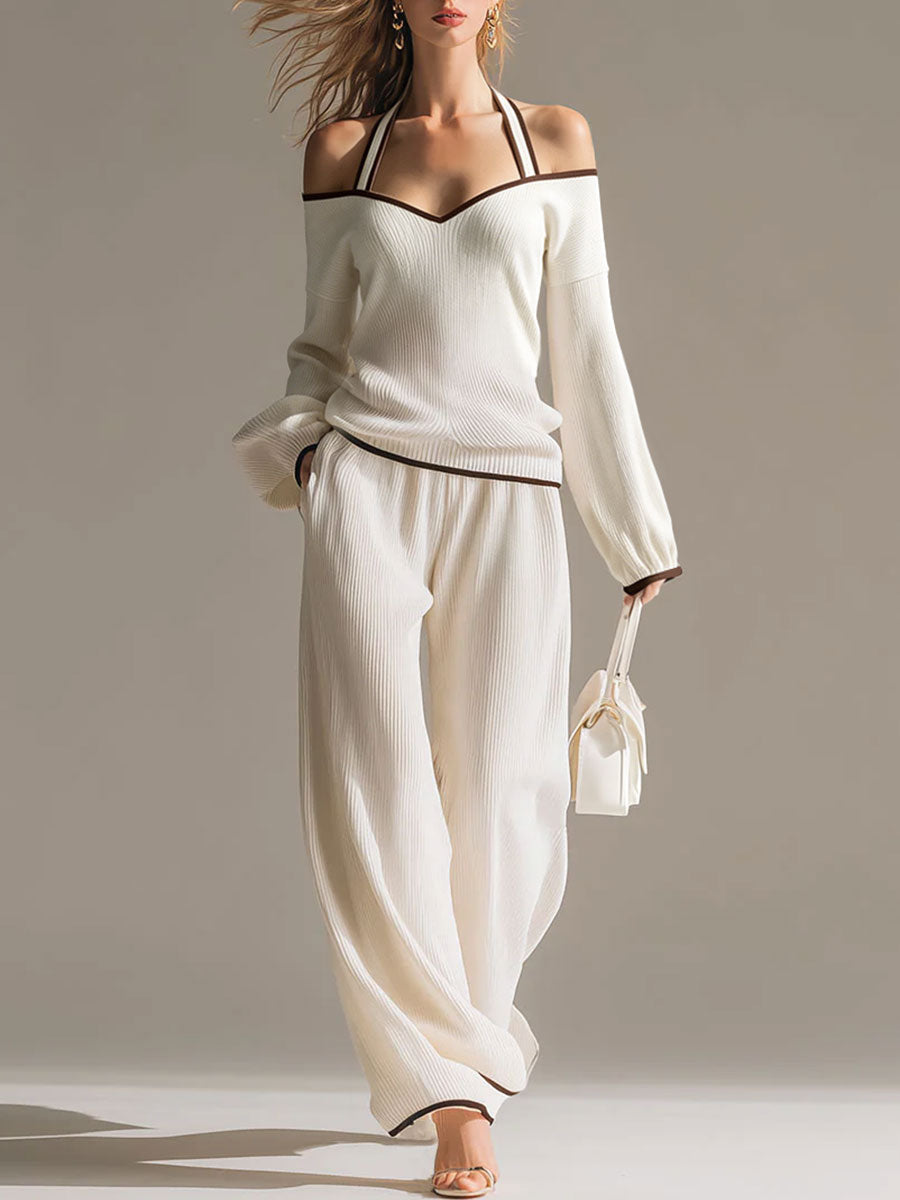 Verity White Knit Halter Co-ord Set