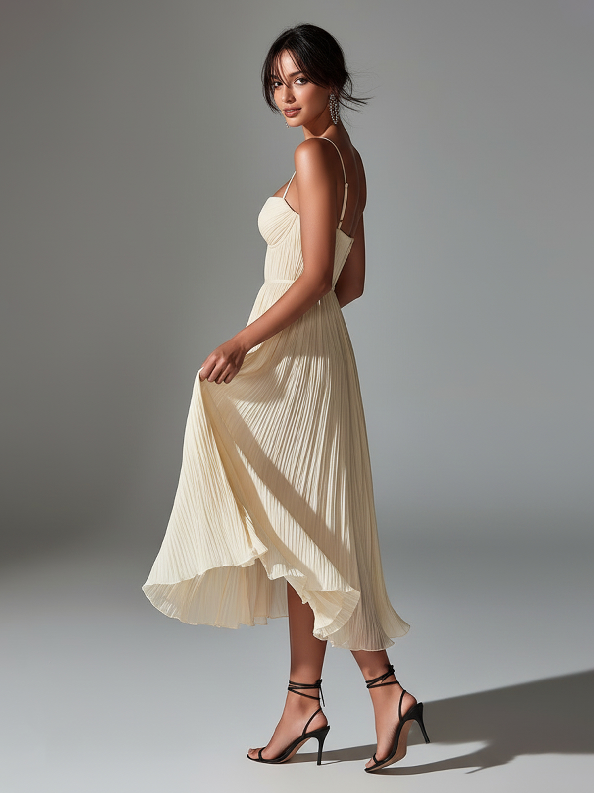 Opal White Chiffon Sweetheart Midi Dress