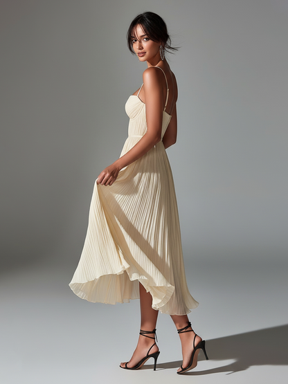Opal White Chiffon Sweetheart Midi Dress