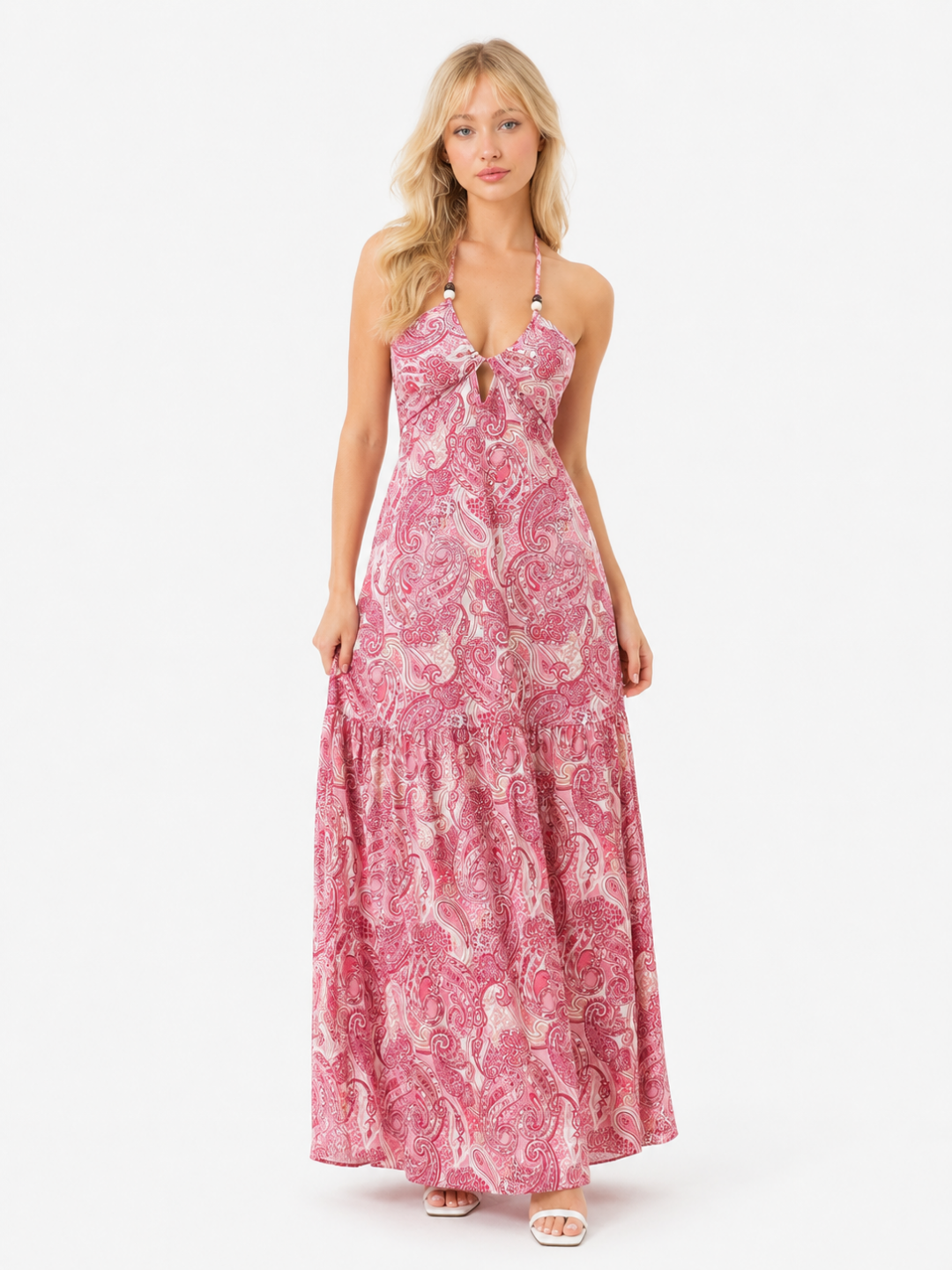 DESIREE Women's Halter Neck Paisley Print Backless Maxi Dress