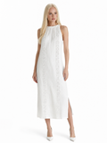 OPHELIE Women's Sleeveless Embroidered Mandarin Collar Midi Dress