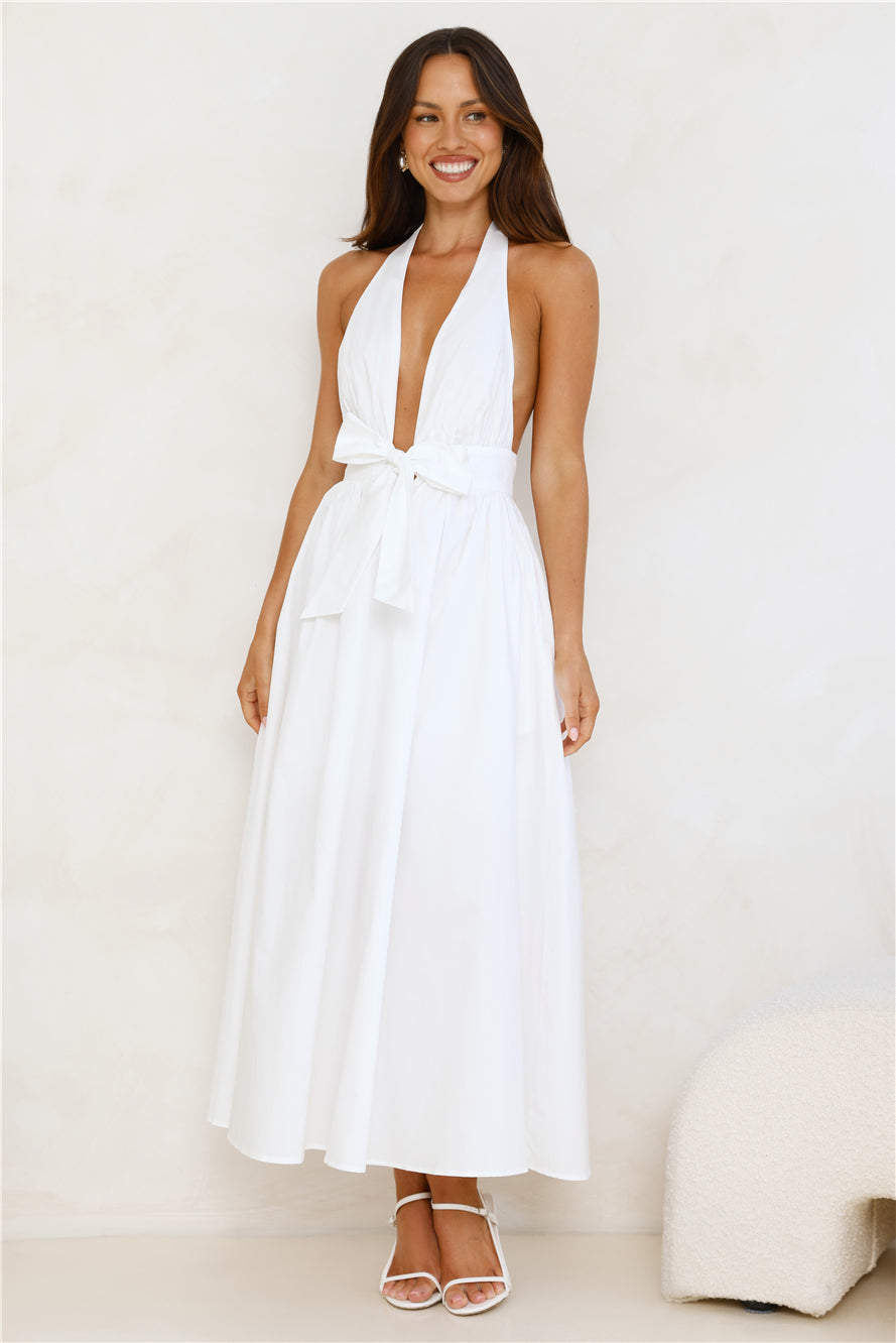 Vivi White Halter Midi Dress