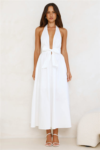 Vivi White Halter Midi Dress