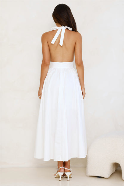 Vivi White Halter Midi Dress