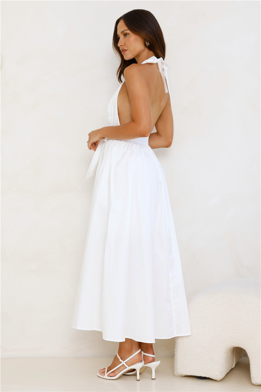 Vivi White Halter Midi Dress