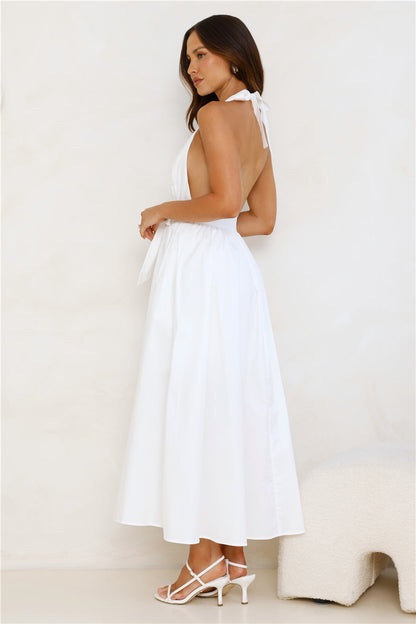 Vivi White Halter Midi Dress