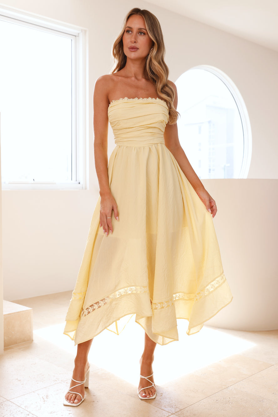 Evangeline Yellow Strapless Midi Dress