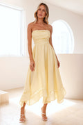 Evangeline Yellow Strapless Midi Dress