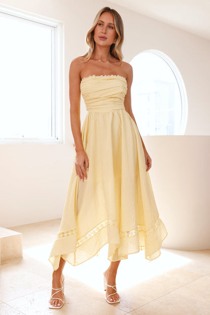 Evangeline Yellow Strapless Midi Dress