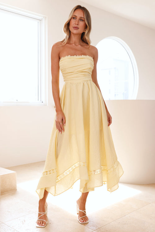 Evangeline Yellow Strapless Midi Dress