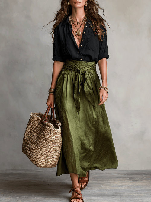 Eleanor Black Satin Co-ord Set