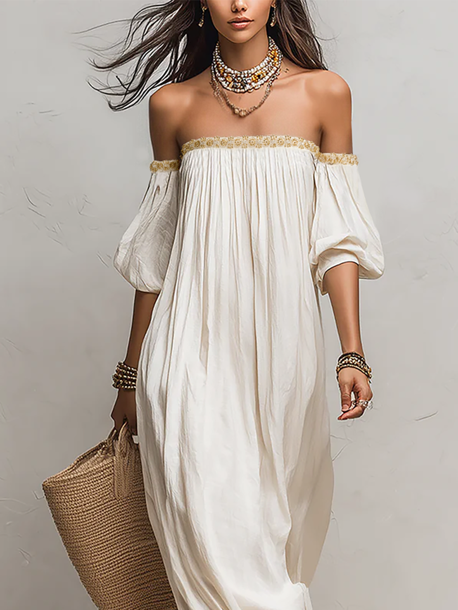 Coralie Ivory Off-Shoulder Maxi Dress