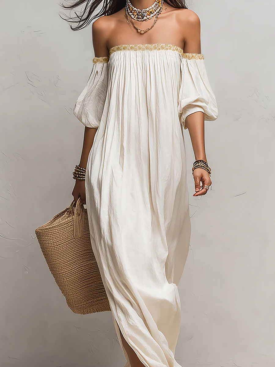 Coralie Ivory Off-Shoulder Maxi Dress
